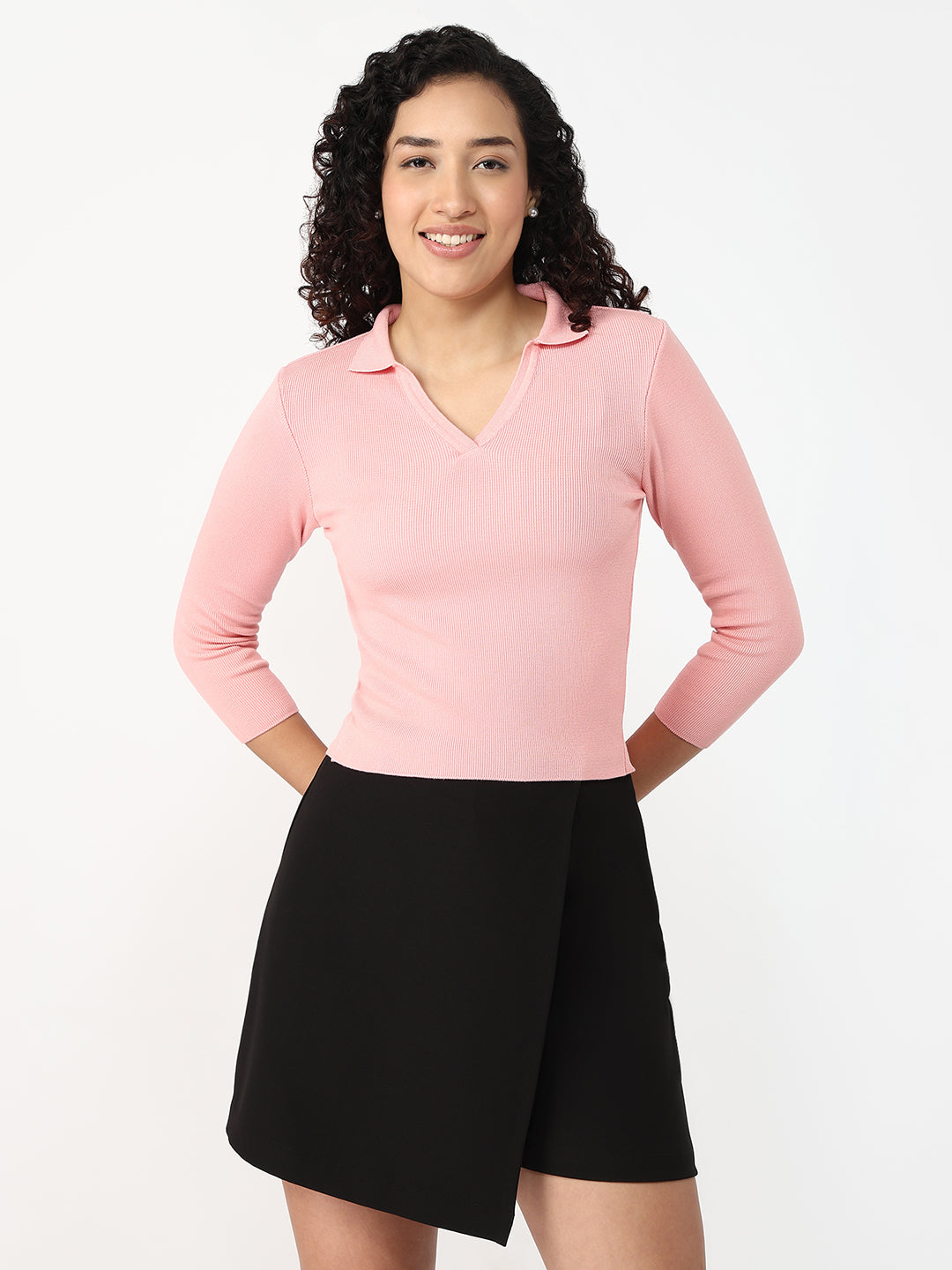 Women Peach Pink Slim Fit Flat Knit