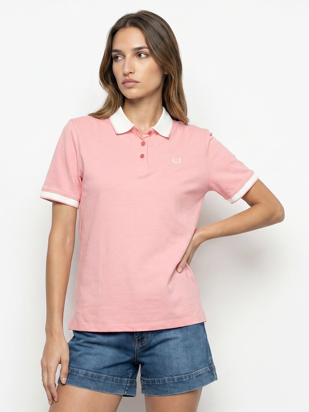 Women Peach Pink Polo T-Shirt