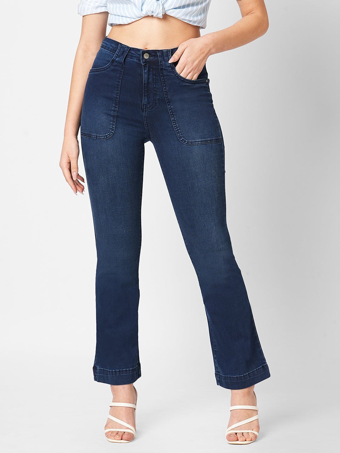 Women Dark Blue High-Rise Flare Jeans