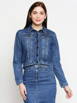 Women Blue Solid Full Length Jackets & Shrugs