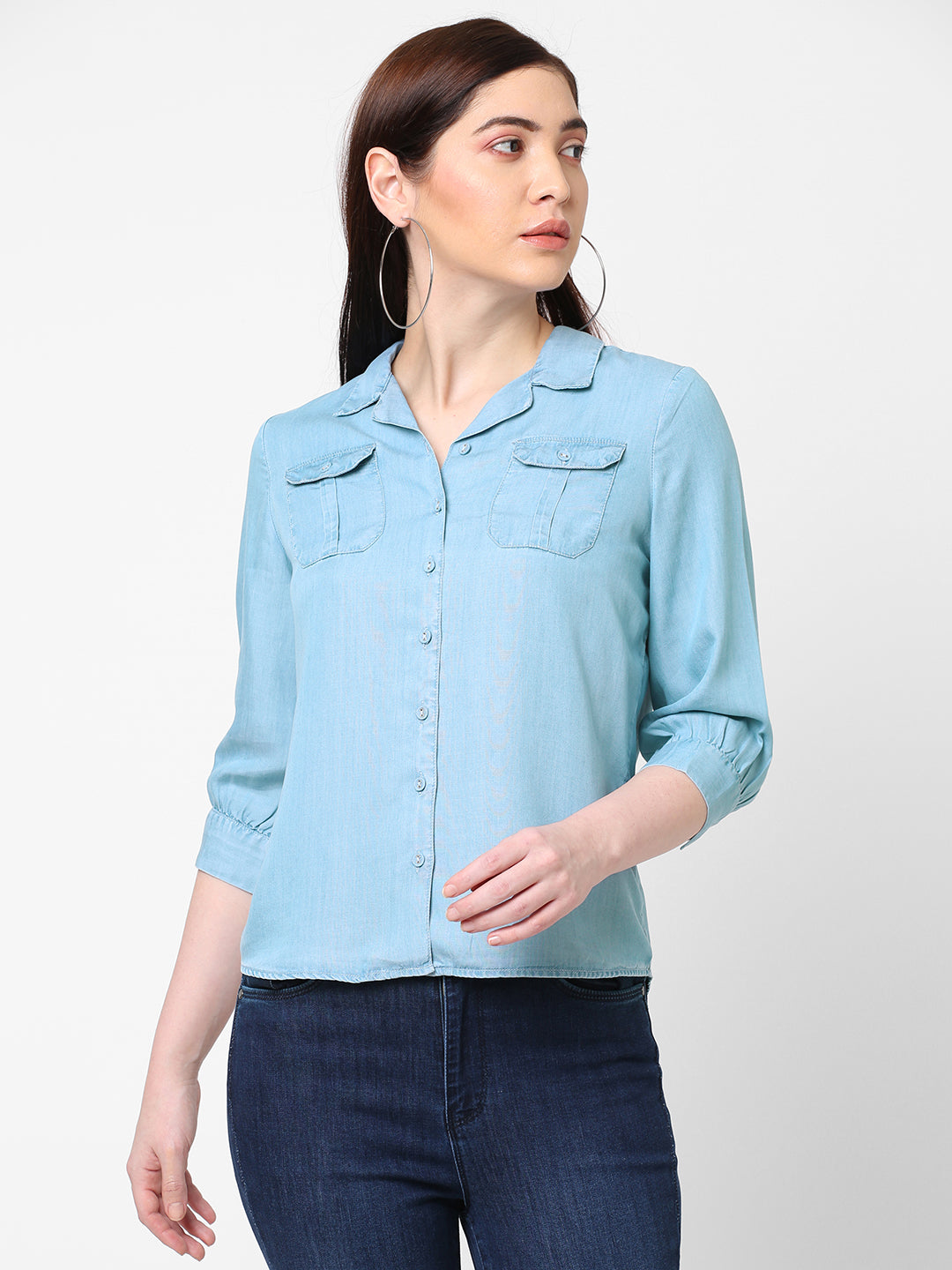 Women Light Blue Denim Shirt