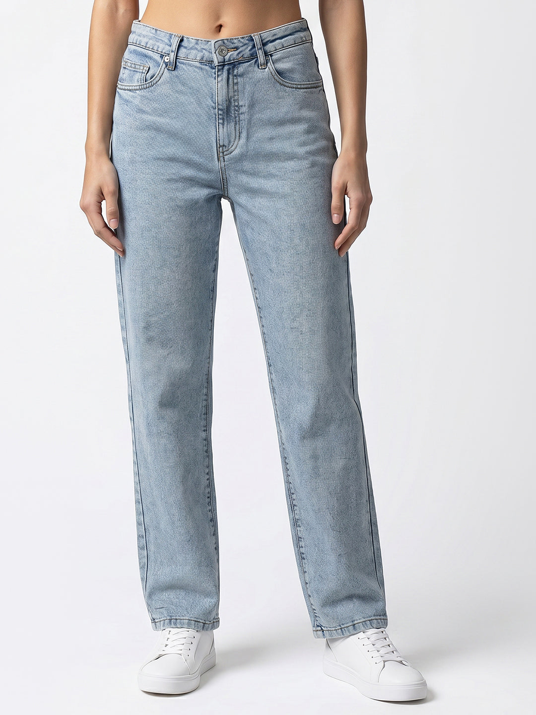 Women Light Blue High-Rise Straight Fit Jeans