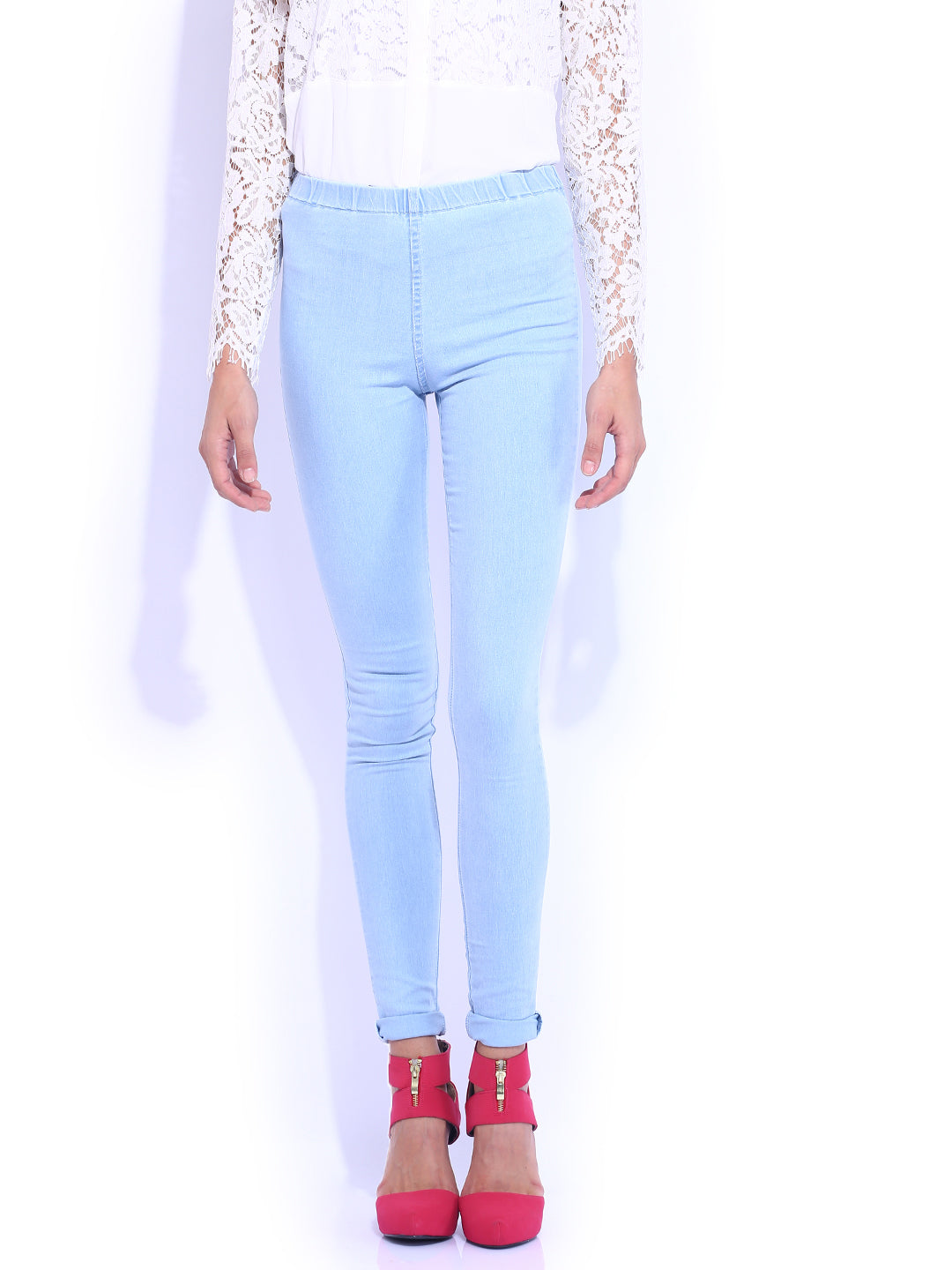 Women Light Blue High-Rise Skinny Jeans