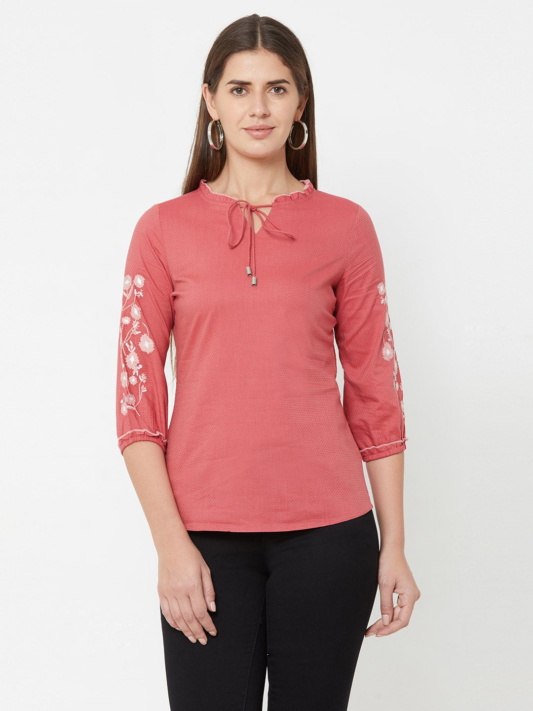 Women Berry Embroidery Top