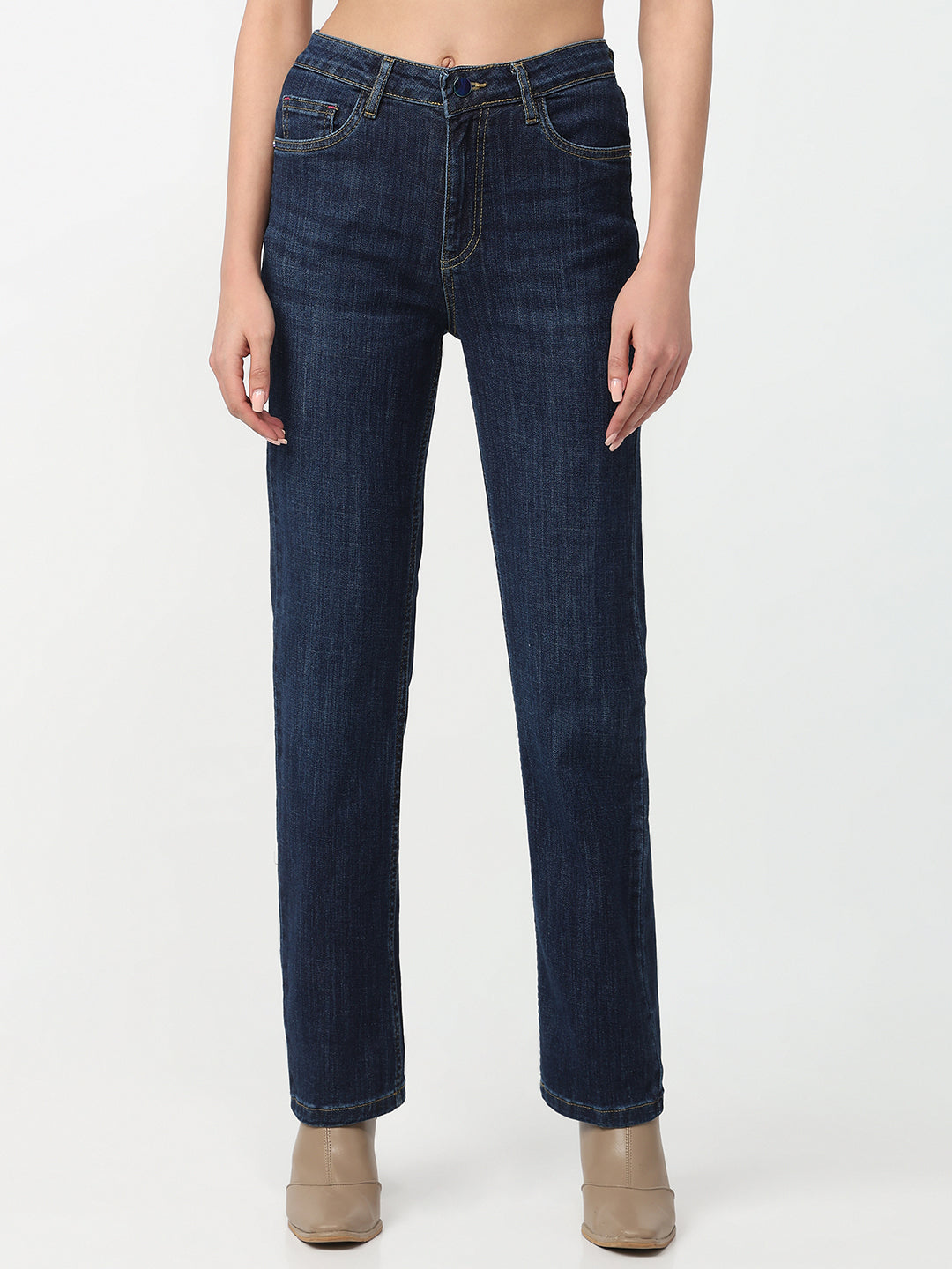 Women Dark Blue High-Rise Slim Straight Fit Jeans