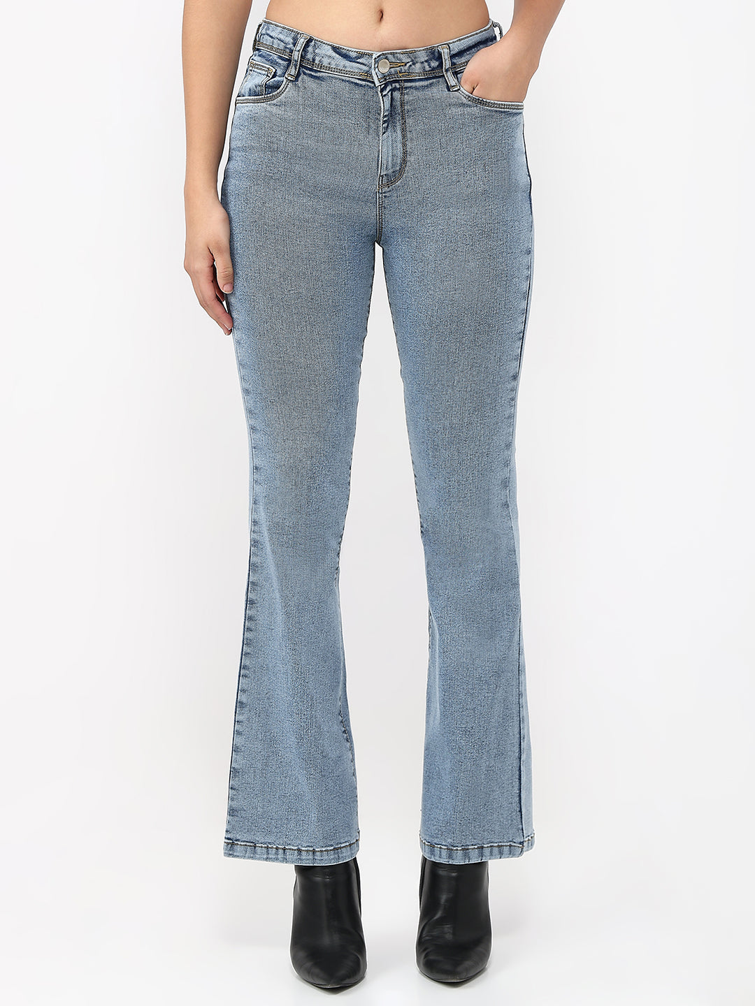 Women Light Blue High-Rise Flare Jeans