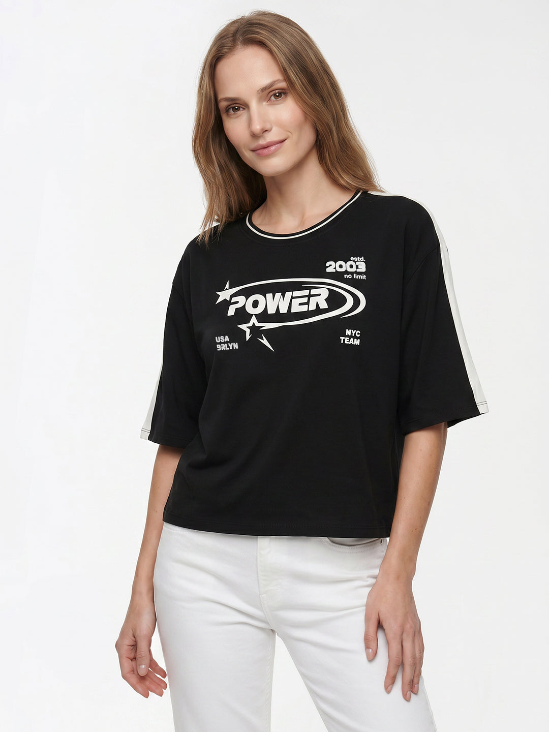 Women Black Graphic Crop Genz Tees