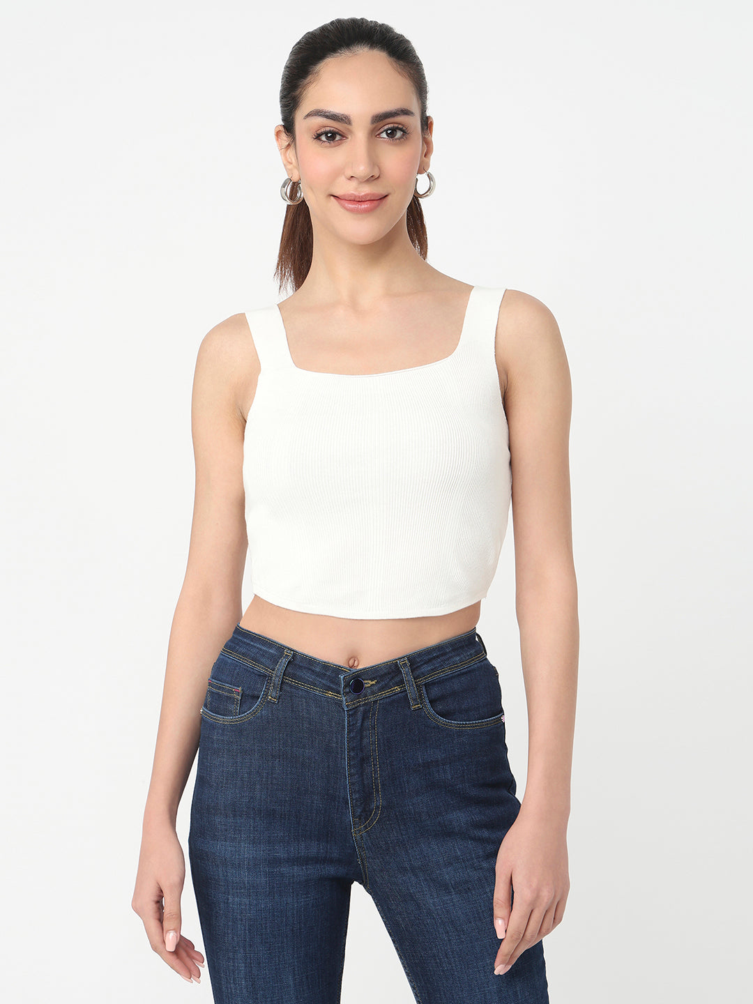 Women Off White Slim Cami Top