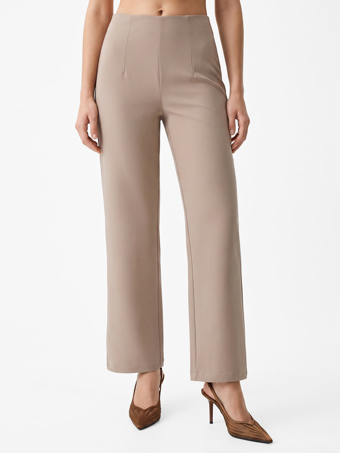 Women Dark Beige Wide Leg Treggings