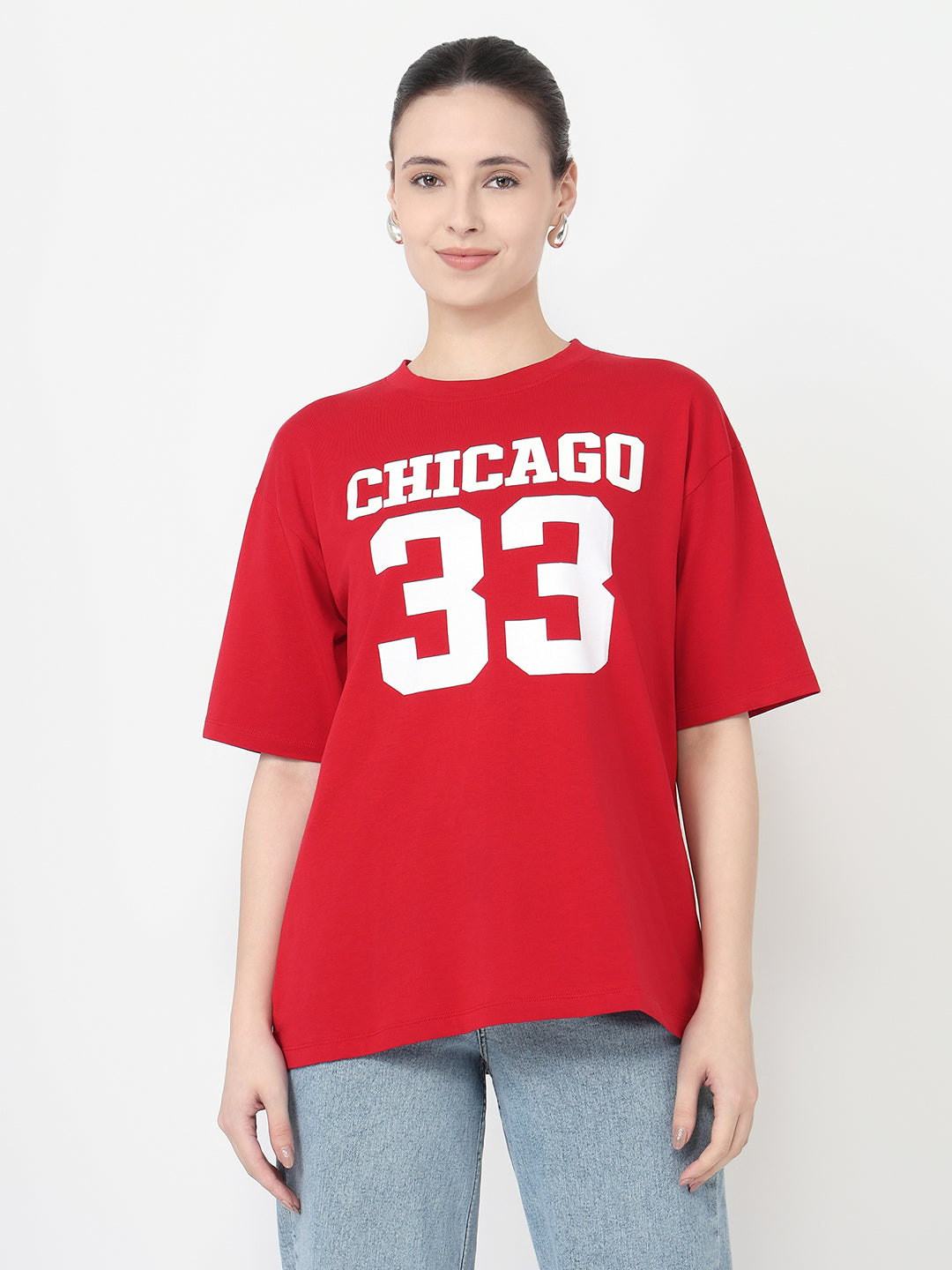 Women Red Slim Fit Oversized T-Shirt