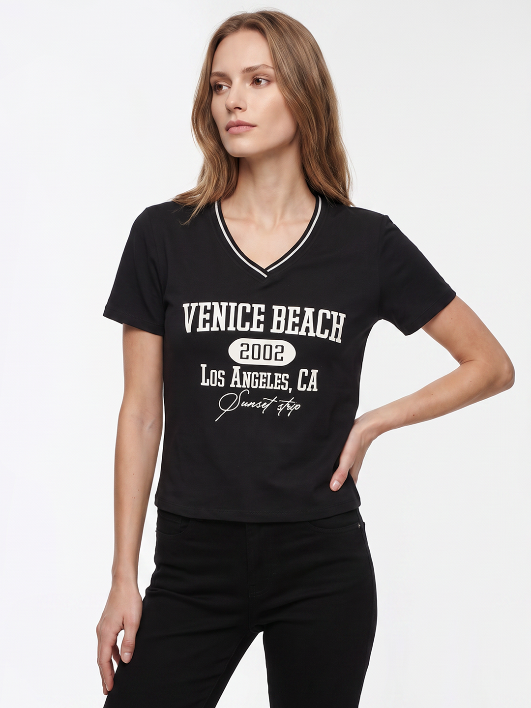 Women Black Crop Neo Tees