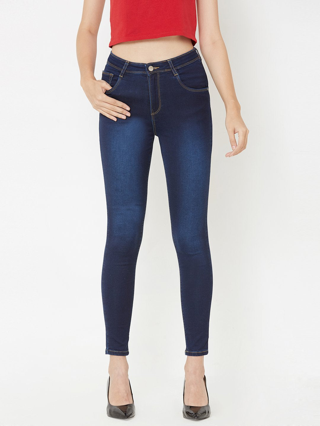 Women Blue High-Rise Crop Length Skinny Jeans