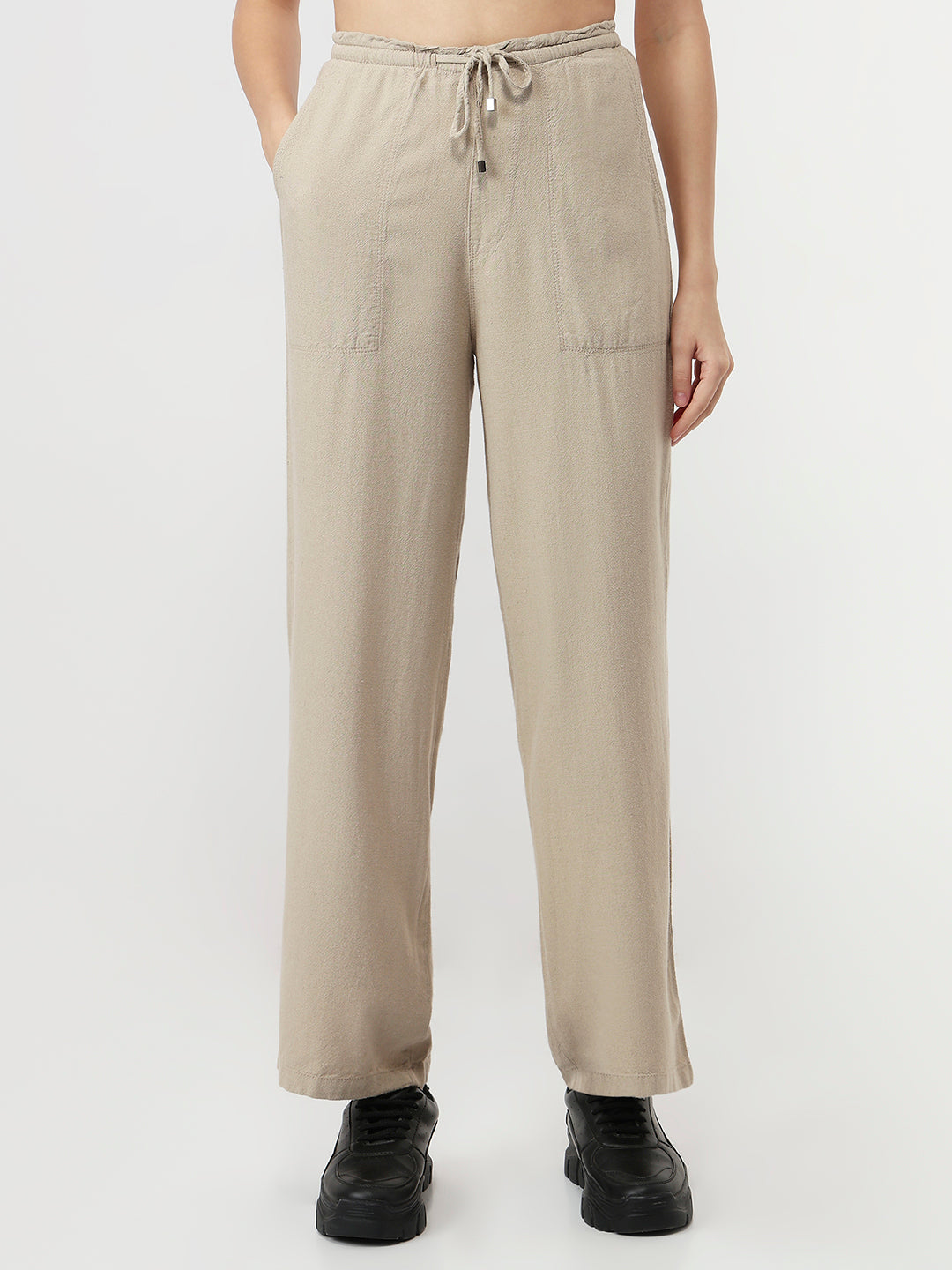 Women Oatmilk Wide Leg Paper Bag