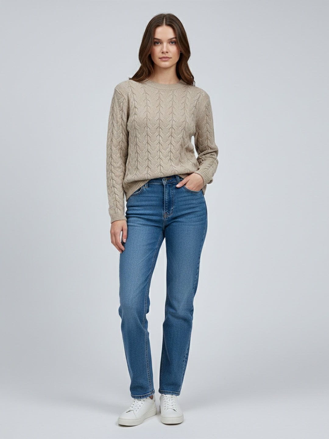 Women Beige Slim Fit Sweater