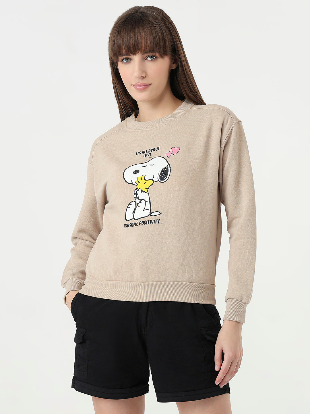 Women Beige Slim Fit Sweatshirt