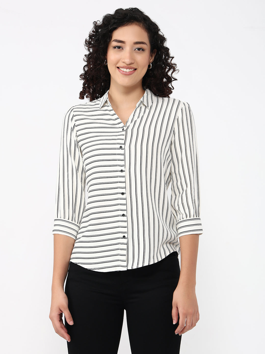 Women White/Black Stripe Shirt