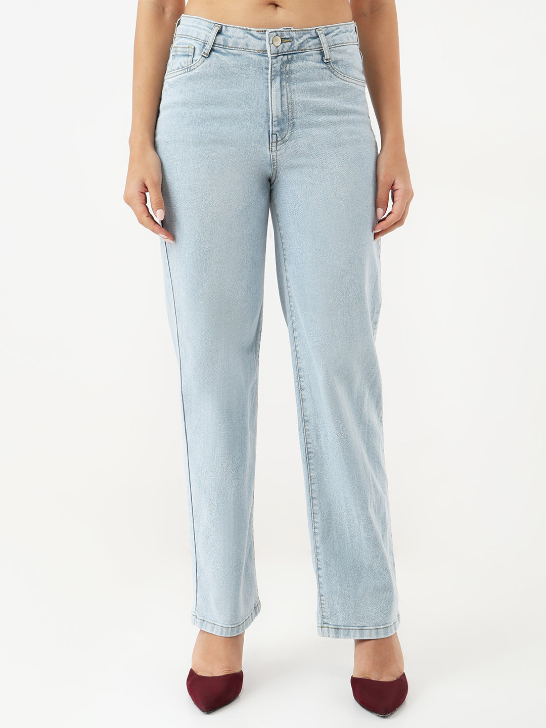 Women Light Blue High-Rise Straight Jeans
