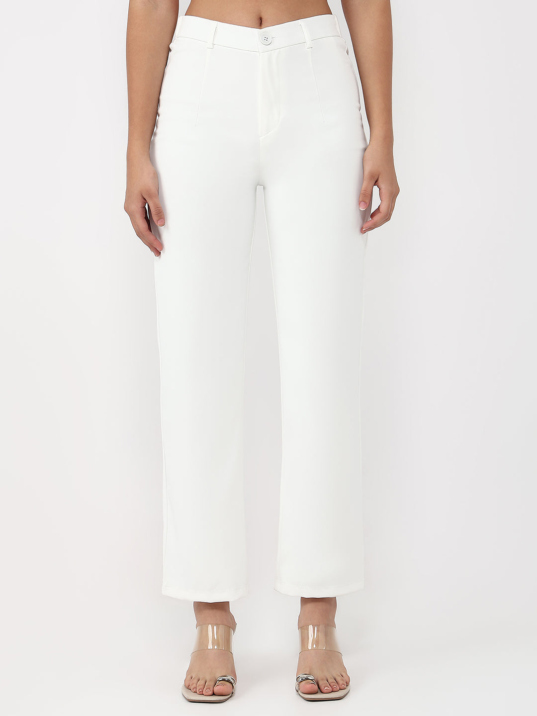 Women White High-Rise Straight Fit Korean Pants