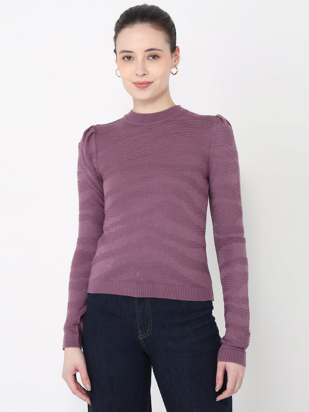 Women Mauve Slim Fit Flat Knit