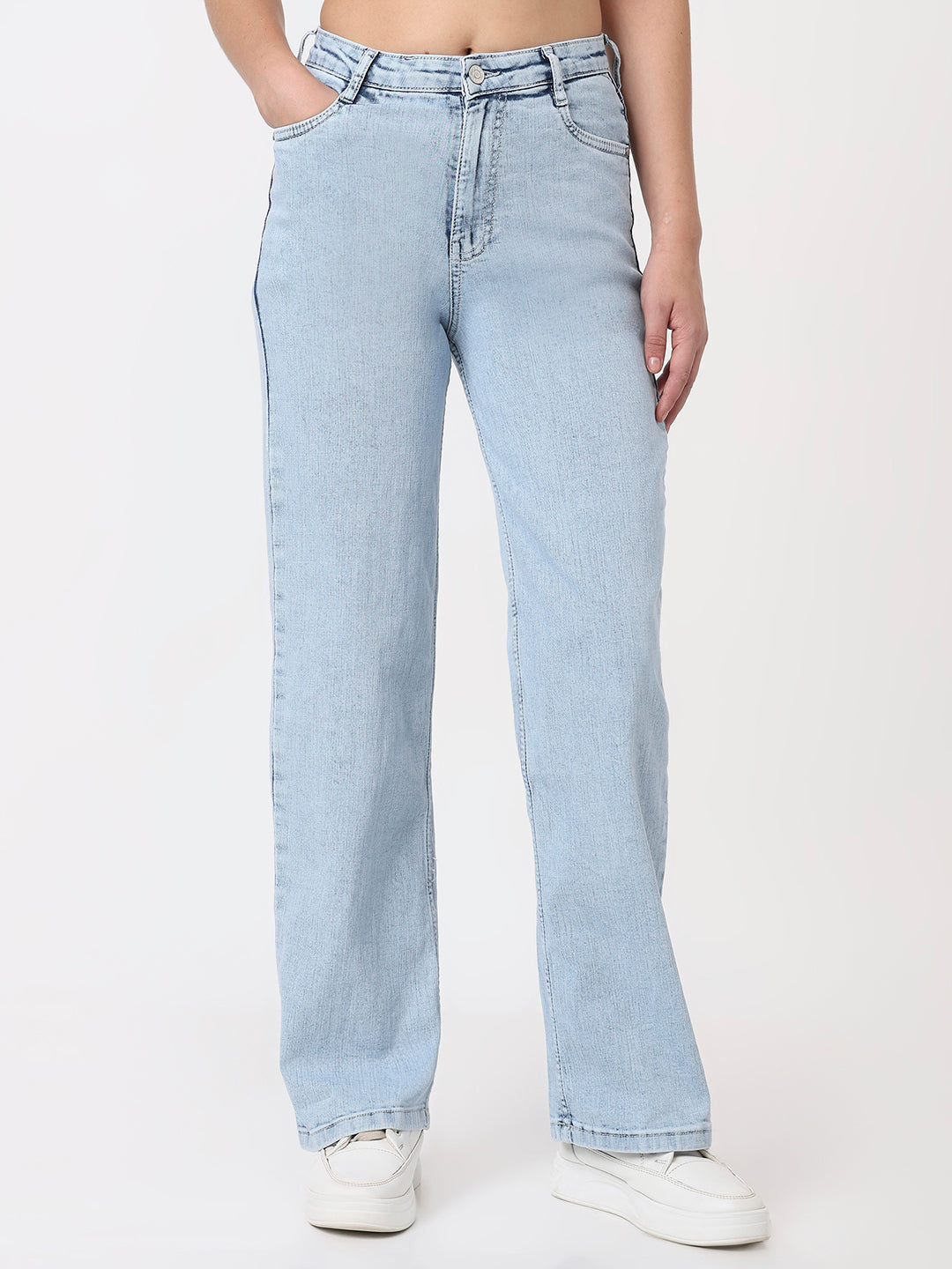 Women Light Blue High-Rise Baggy Jeans