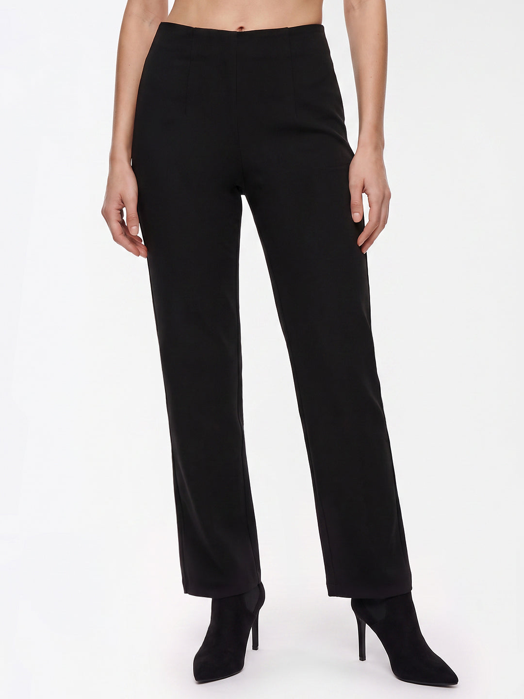 Women Black Super Wide Leg Treggings