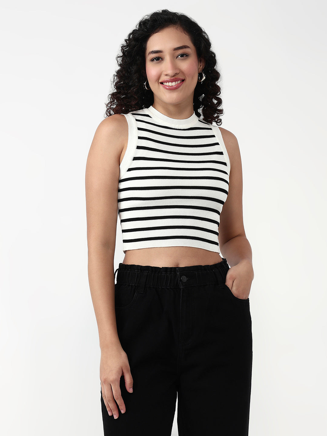 Women Black/White Slim Tank Top