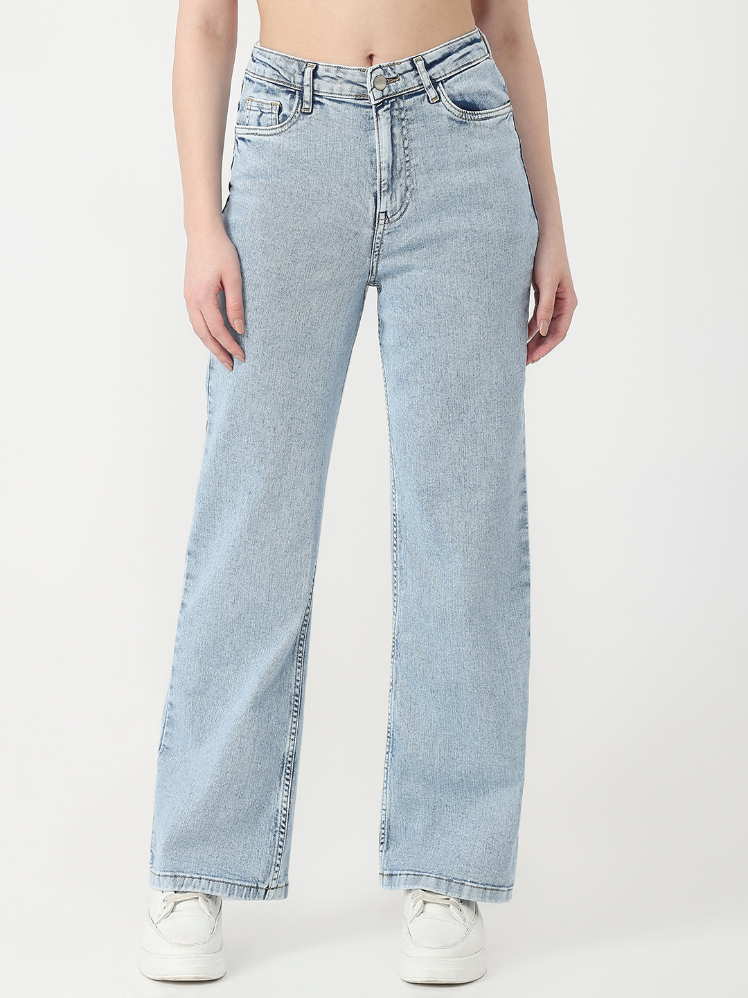 Women Light Blue High-Rise Wide Leg Jeans