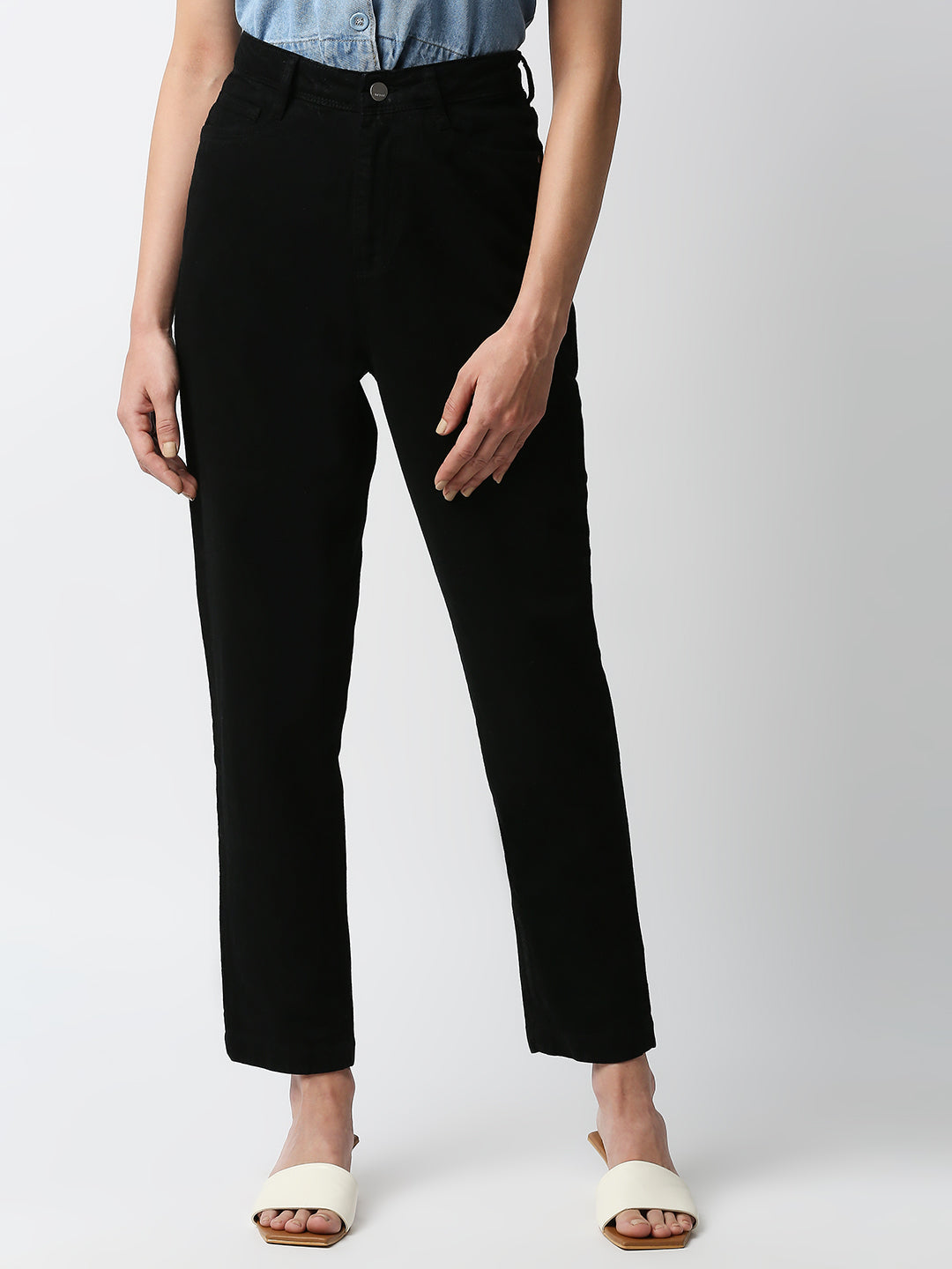 Women Black High-Rise Mom Fit Jeans