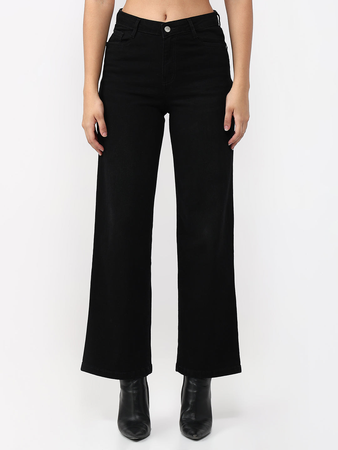 Women Charcoal High-Rise Straight Fit Jeans