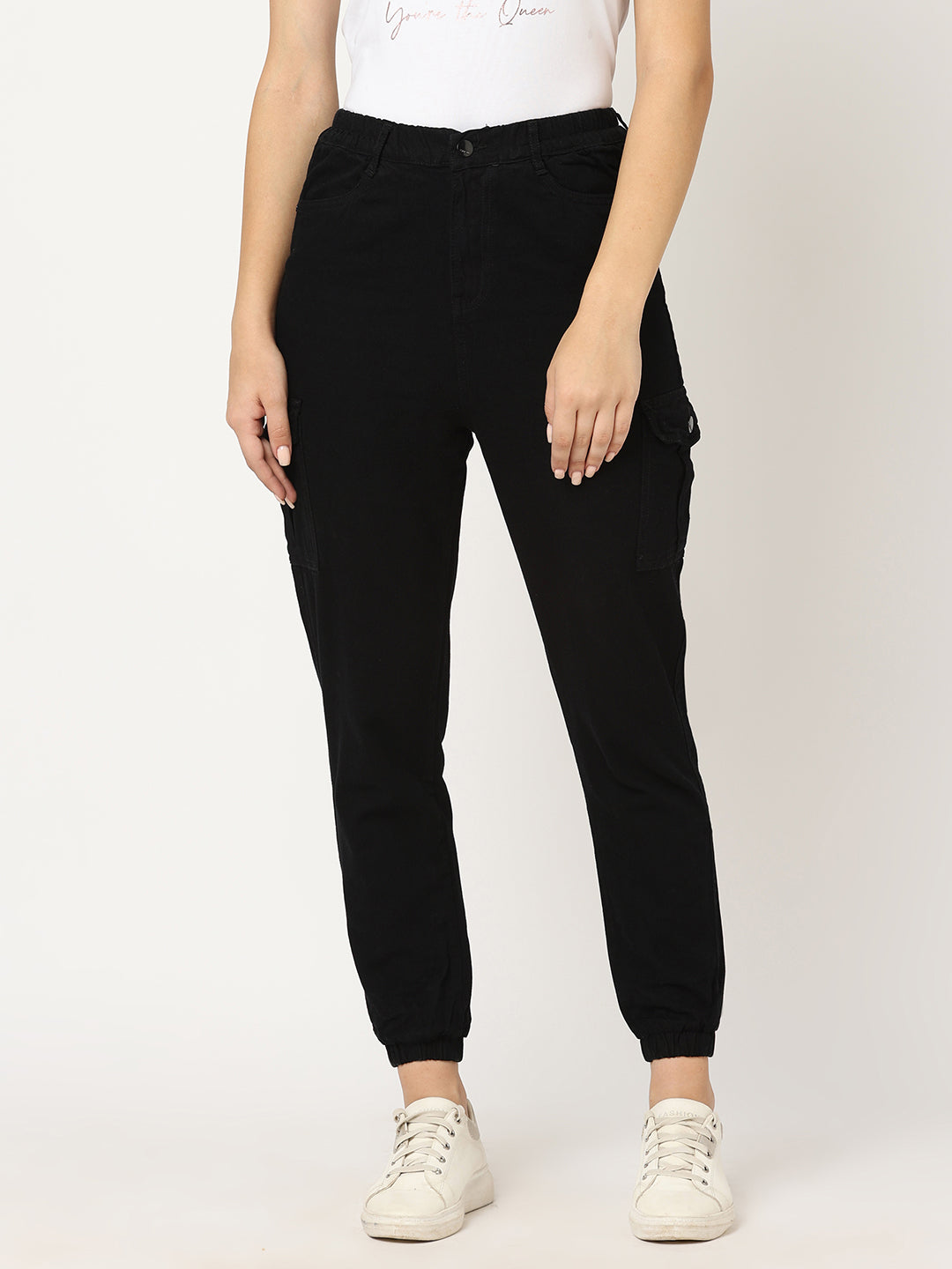 Women Black High-Rise Cargo