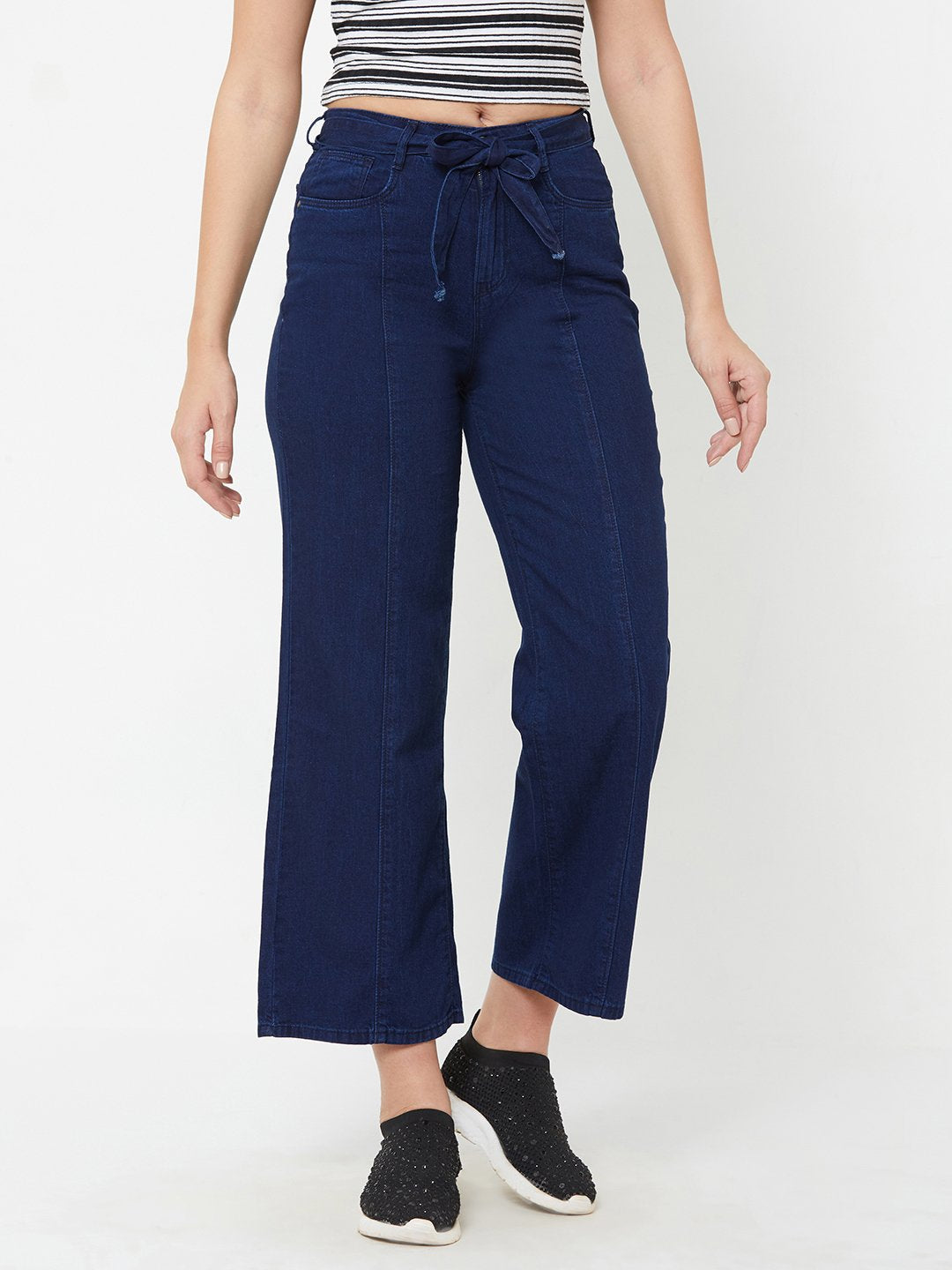 Women Dark Blue High-Rise Wide Leg Jeans