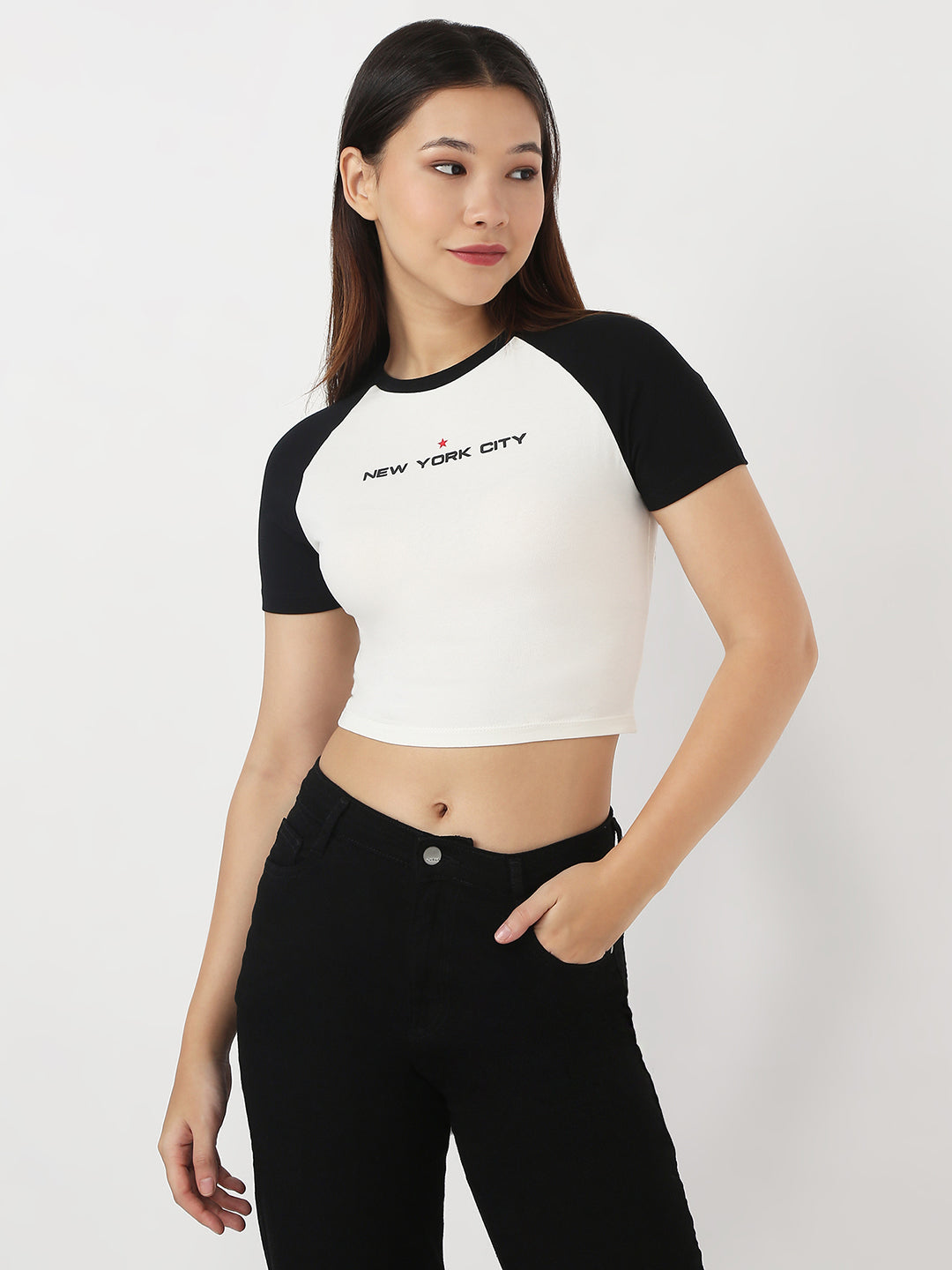 Women Ivory/Black Slim Genz T-Shirt