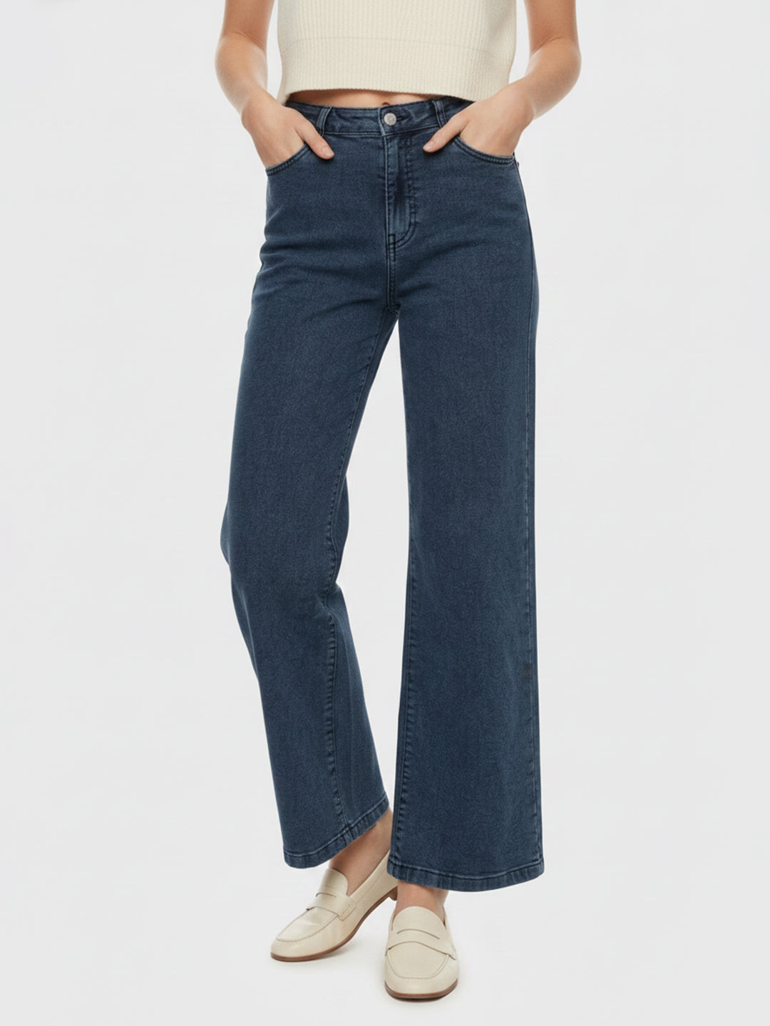 Slate Blue High-Rise Wide Leg Jeans