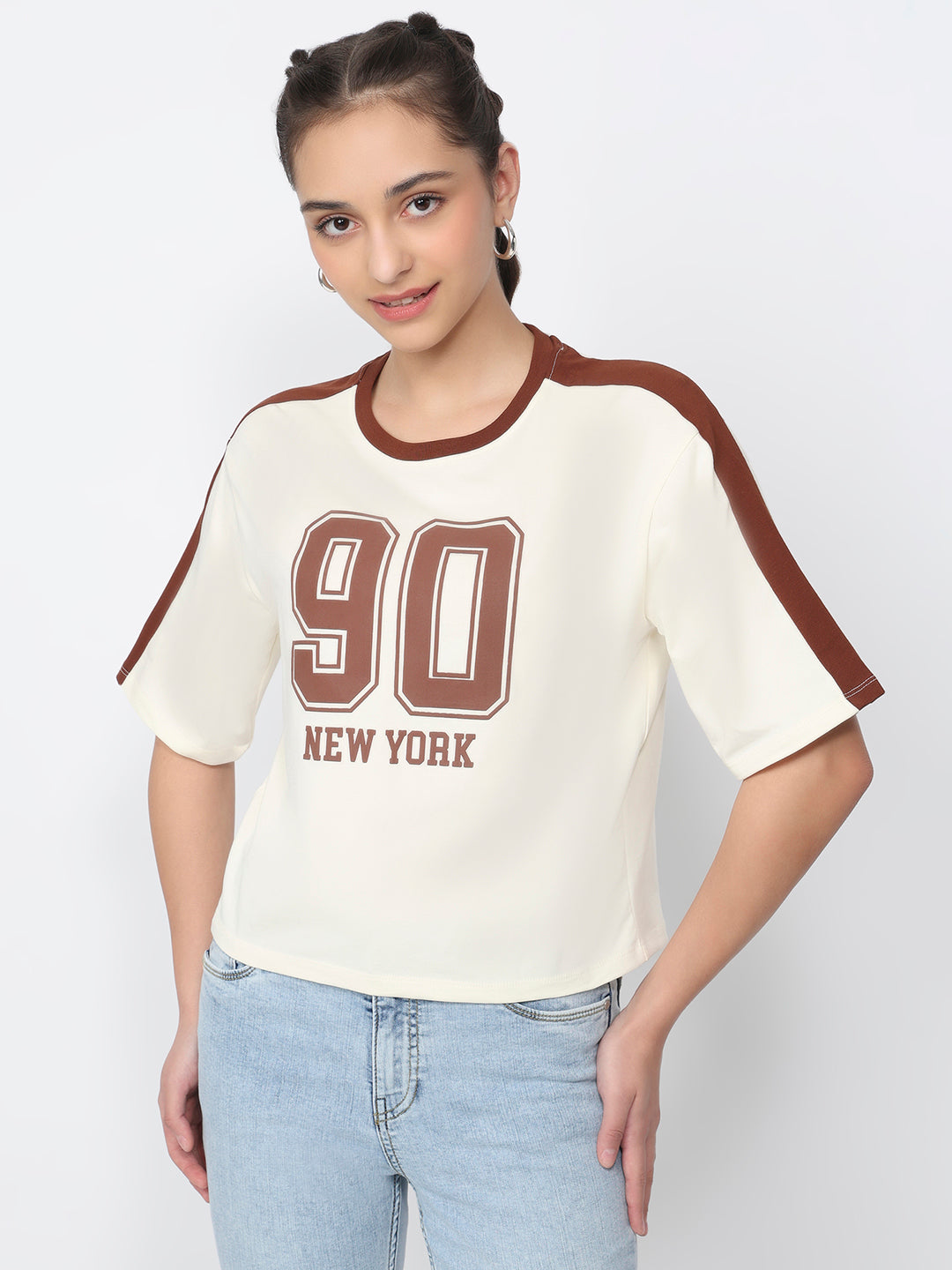 Women Ivory Graphic Crop Tees