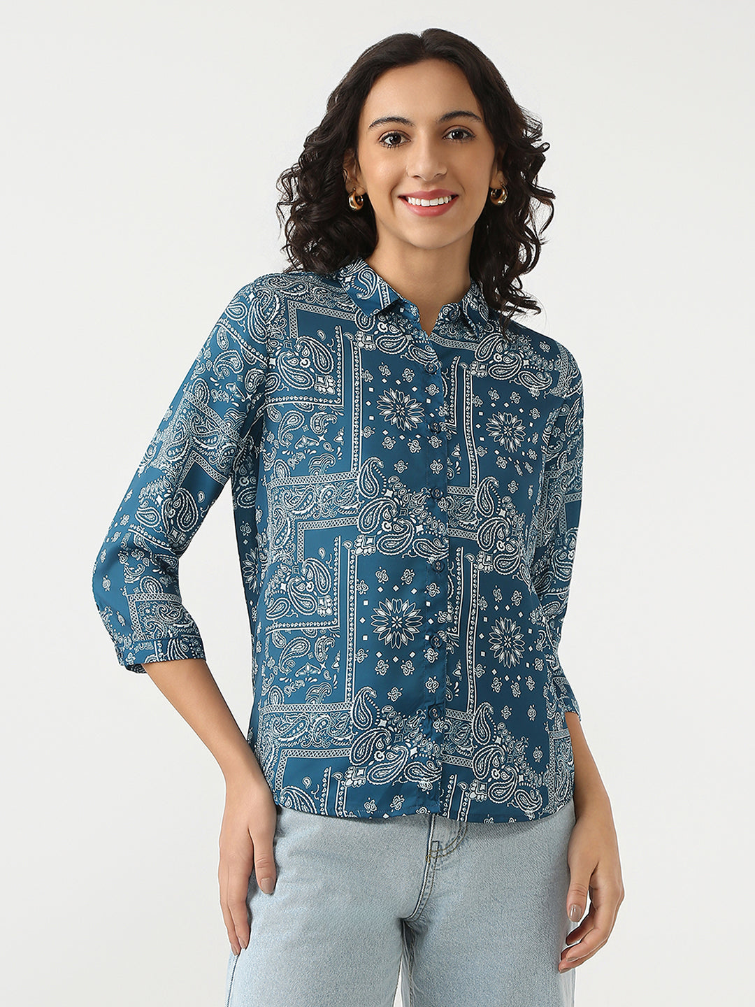 Women Teal Printed Shirt