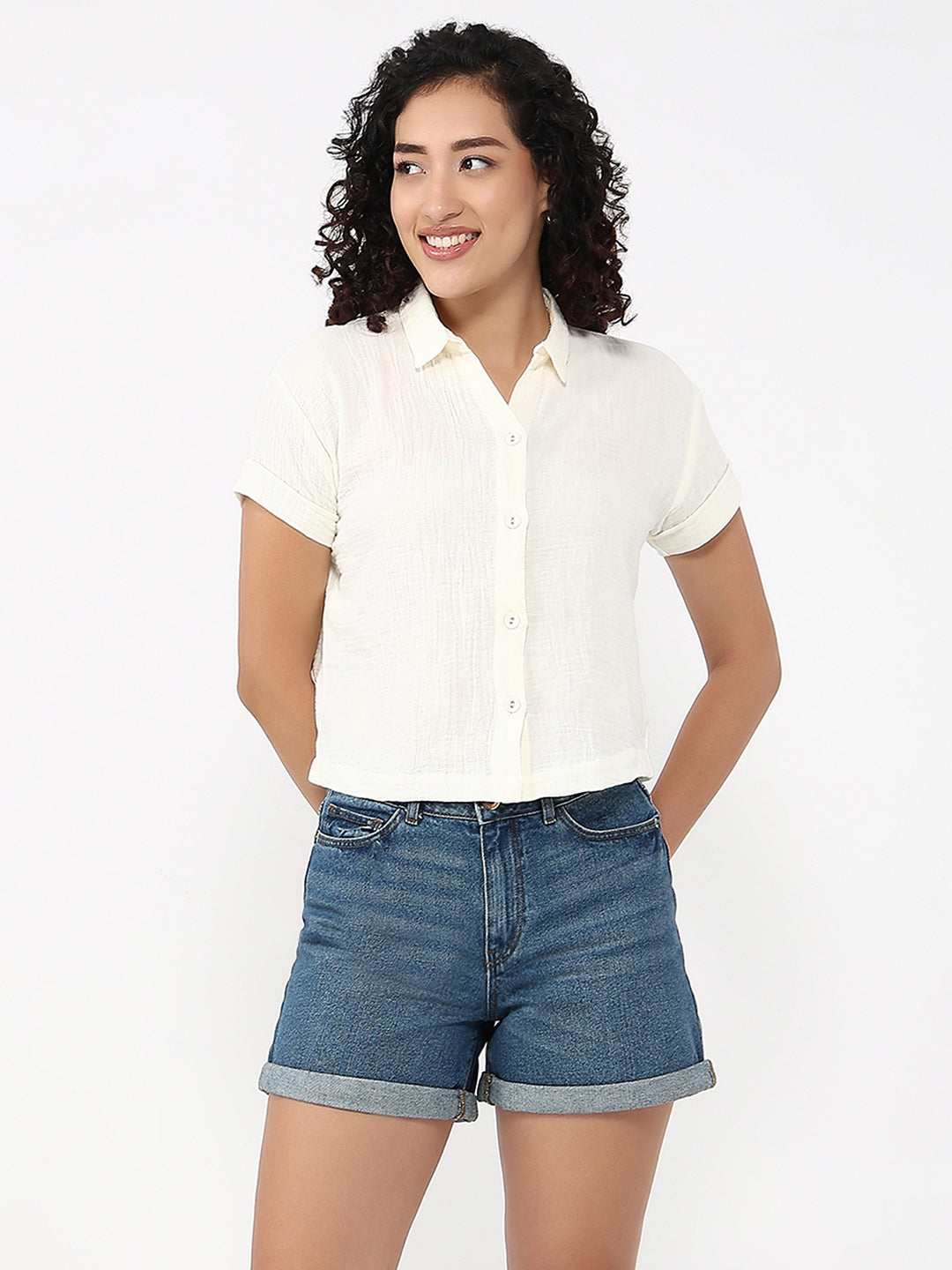 Women Ivory Crop Shirt