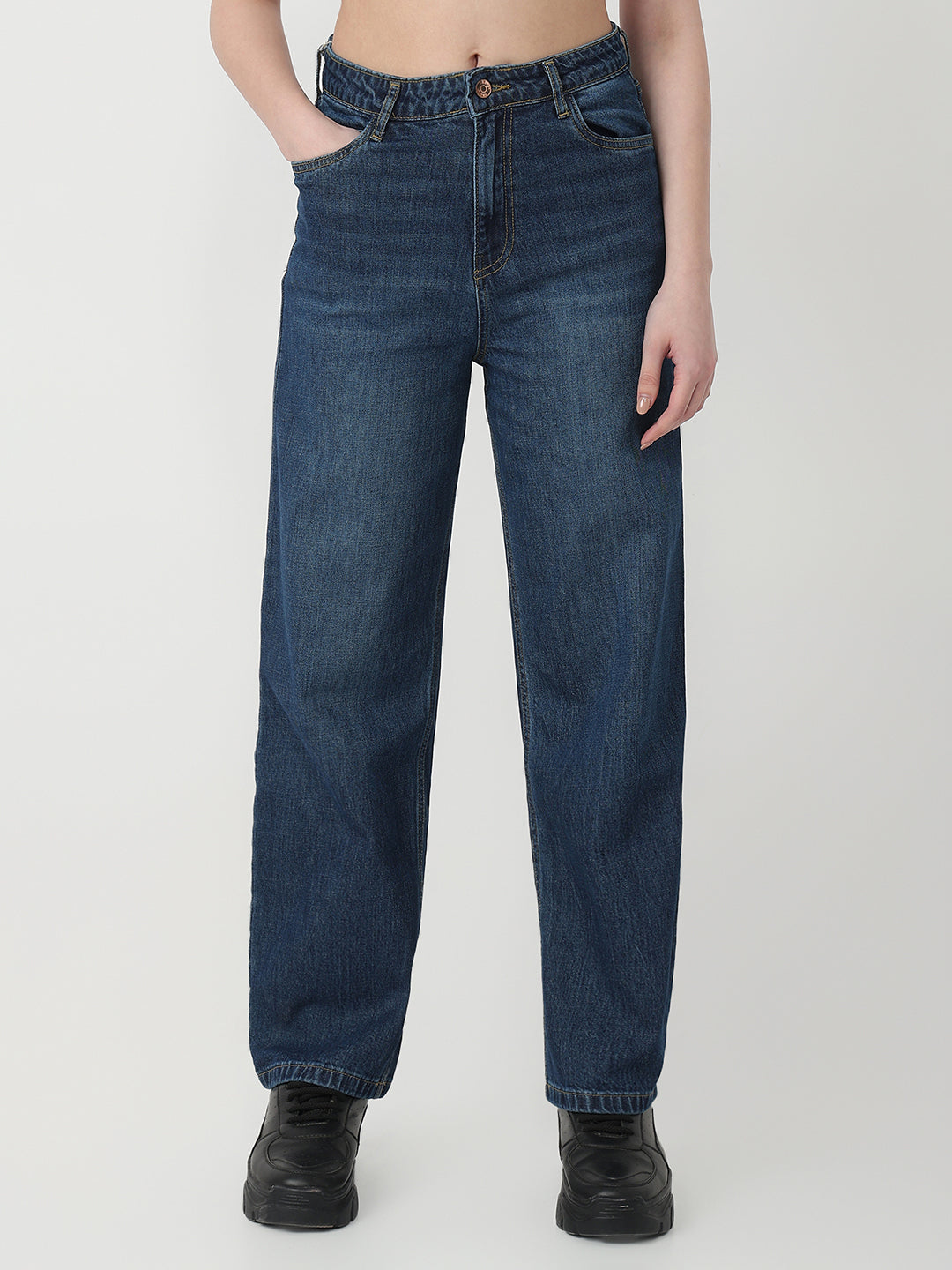 Women Blue High-Rise Barrel Jeans