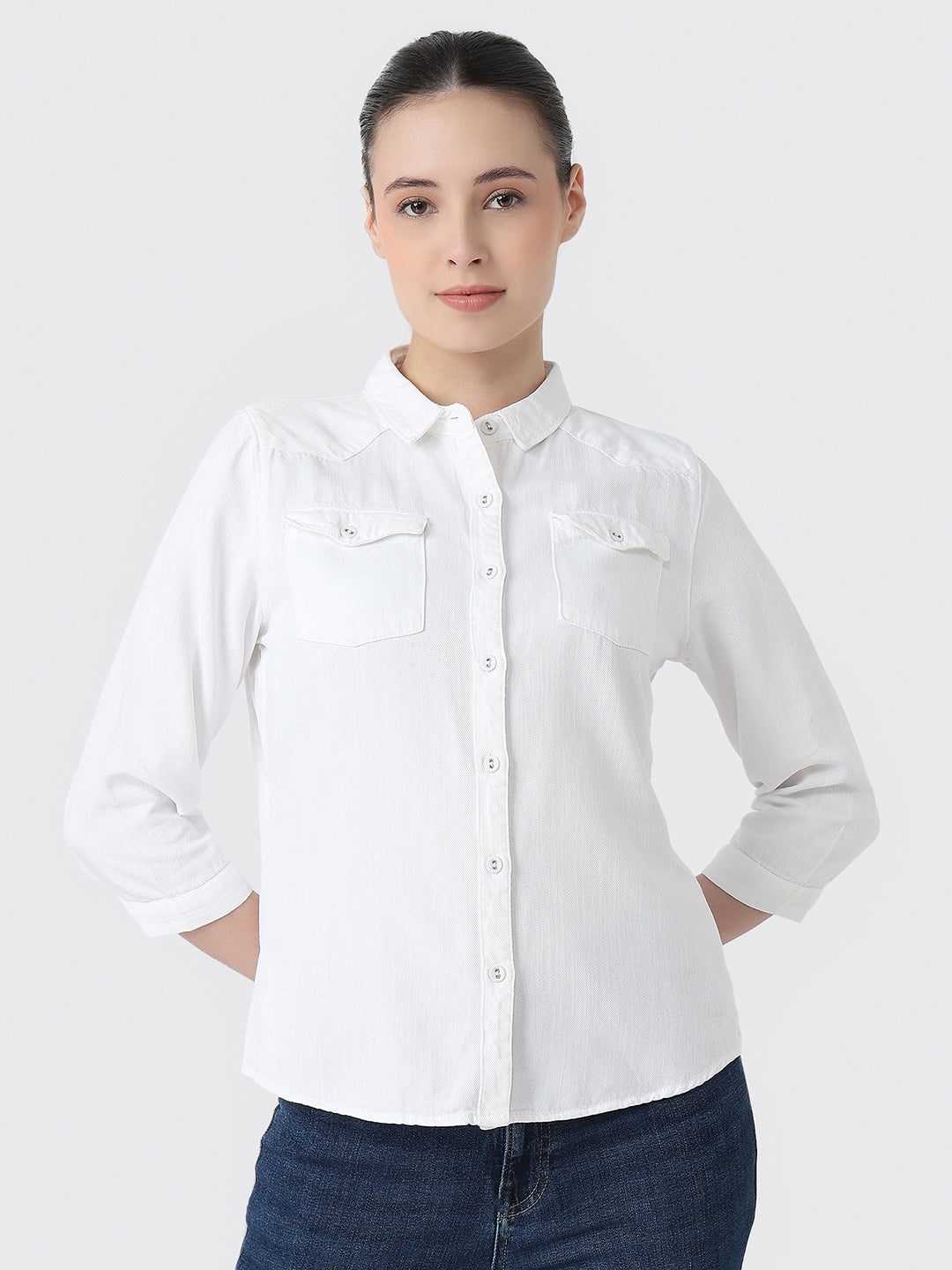 Women White Slim Fit Shirt