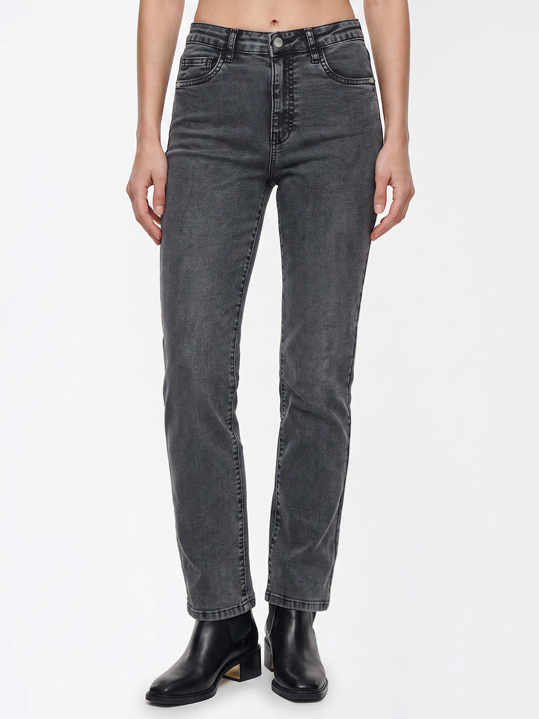 Women Dark Blue High-Rise Slim Straight Fit Jeans