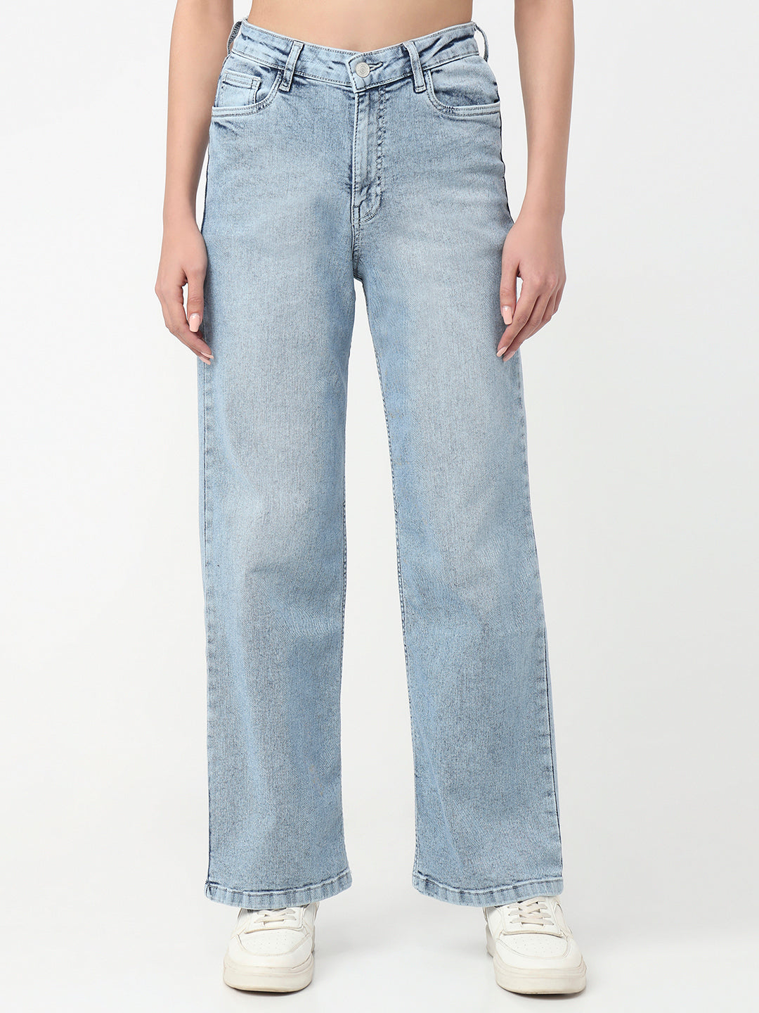 Women Light Blue High-Rise Straight Fit Jeans
