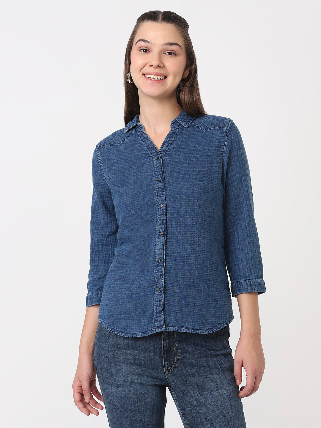 Women Blue Slim Fit Shirt