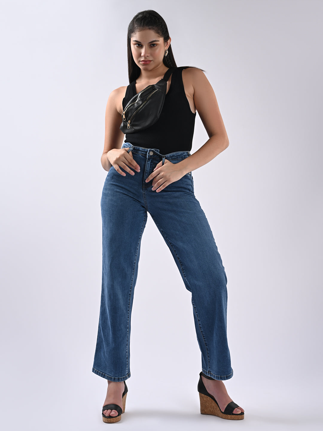 Women Blue High-Rise Wide Leg Jeans