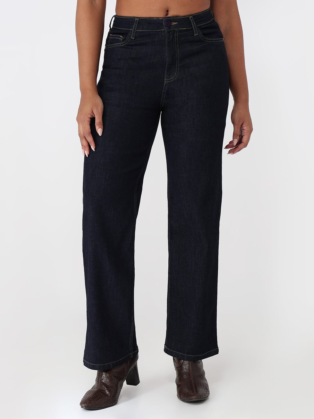 Dark Blue High-Rise Straight Fit Jeans
