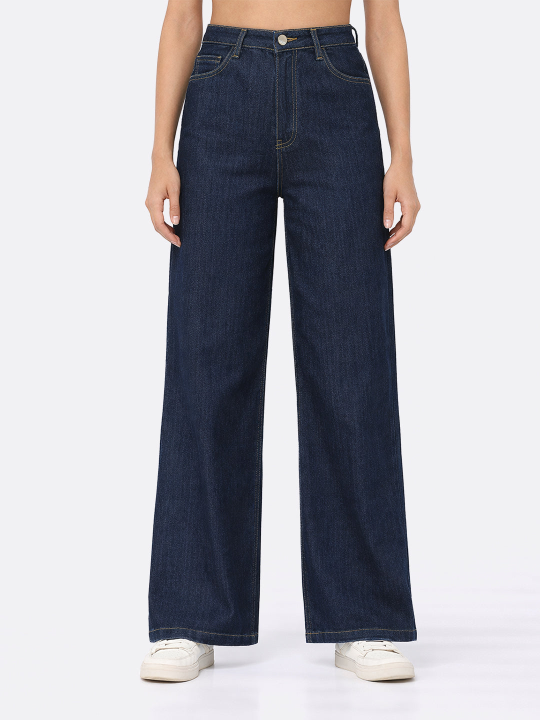 Women Dark Blue High-Rise Super Wide Leg Jeans