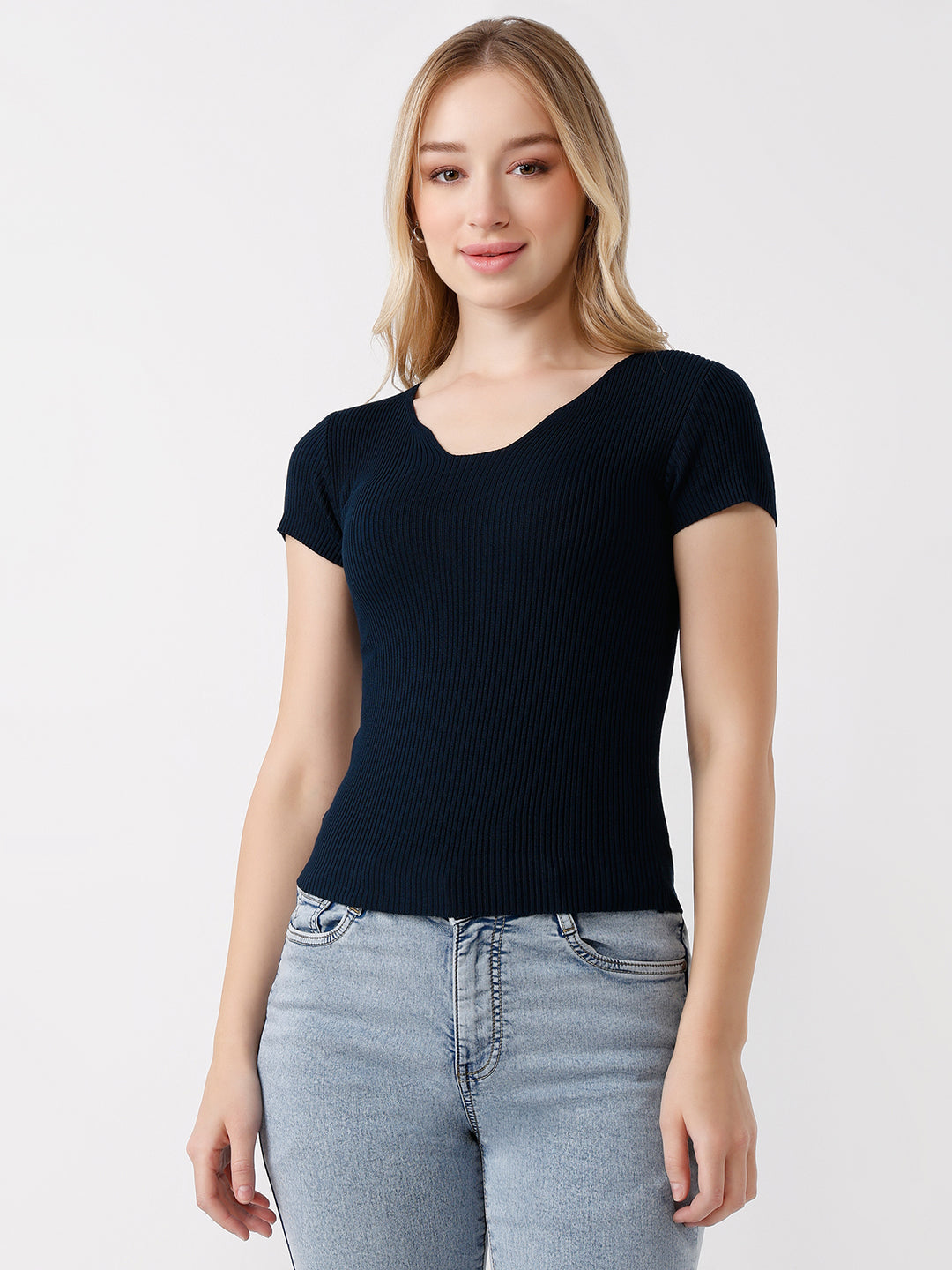Women Ribbed Flat Knit Top