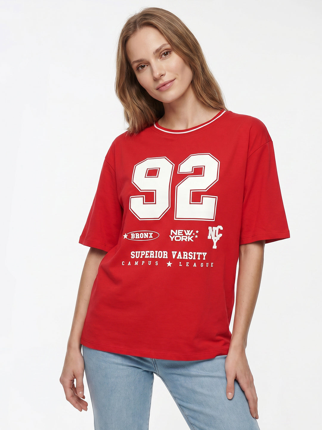 Women Red Oversized T-Shirt