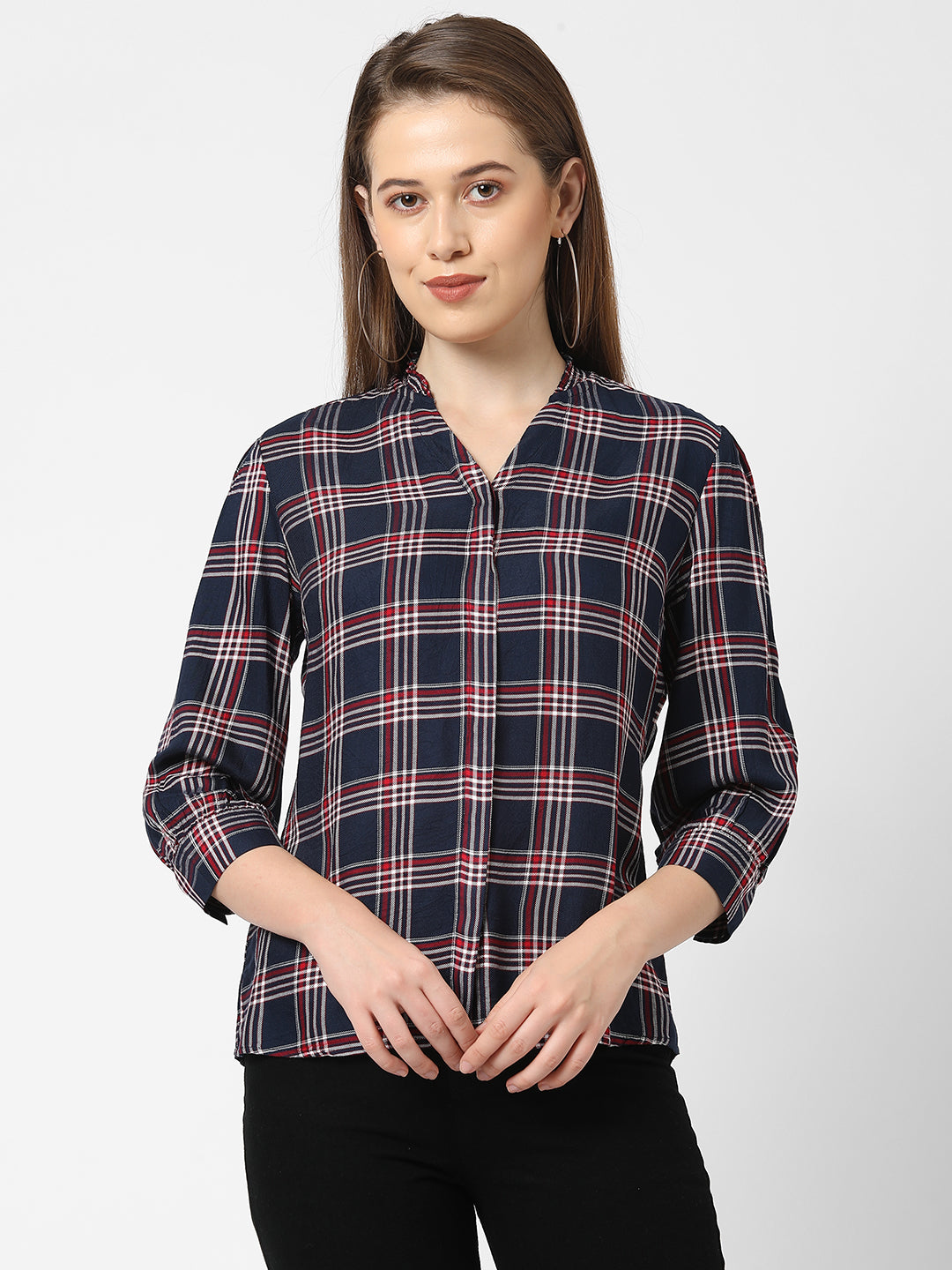 Women Navy Checks Shirt
