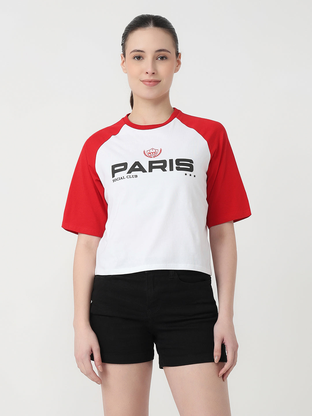 Women White/Red Graphic Crop T-Shirt