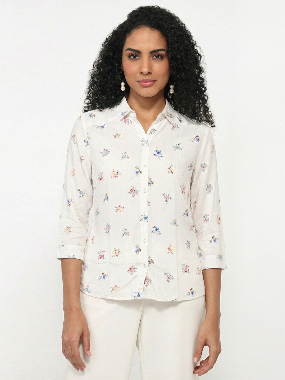 Women Off White Slim Fit Shirt