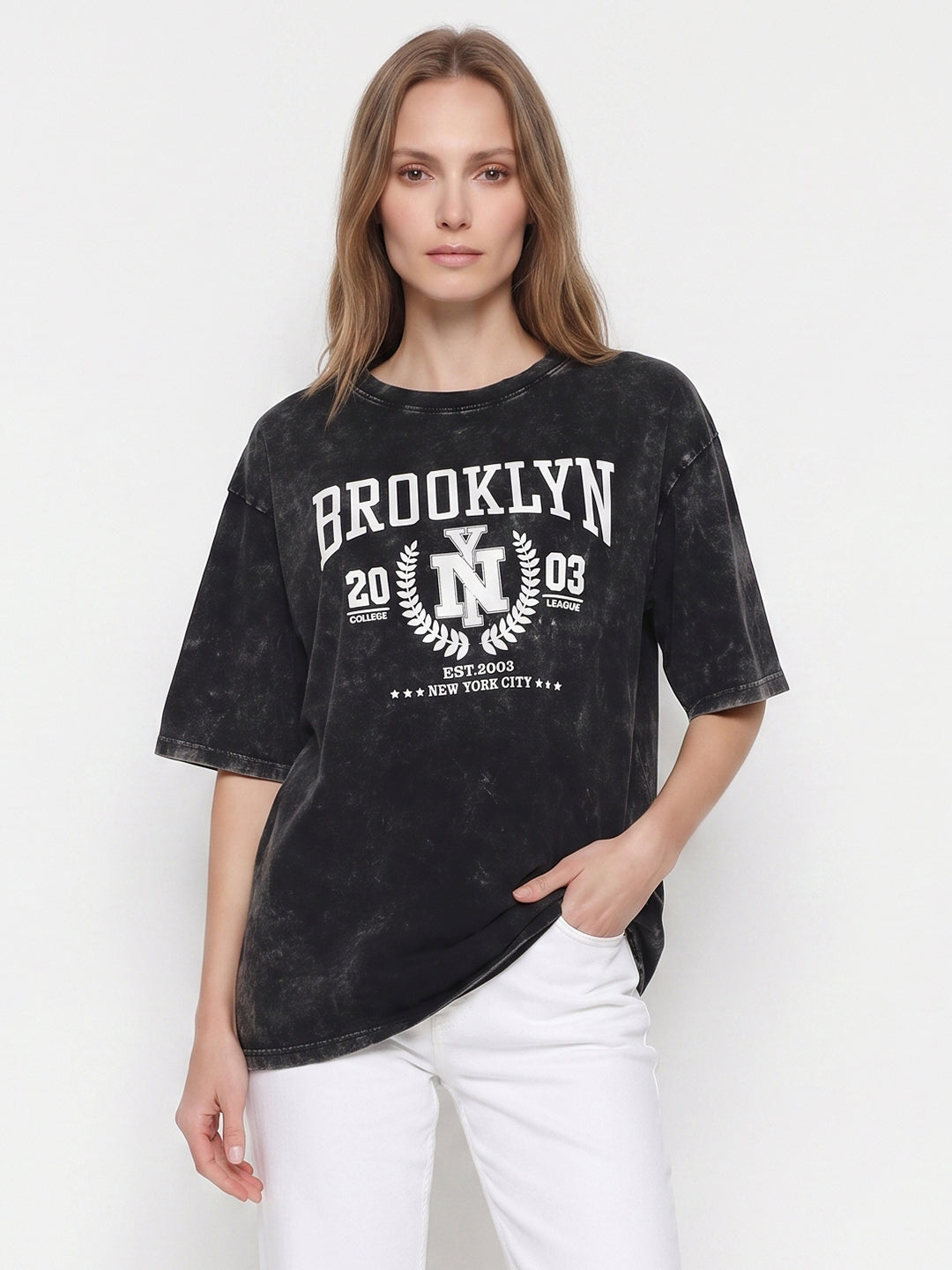 Women Black Cold Wash Oversized T-Shirt